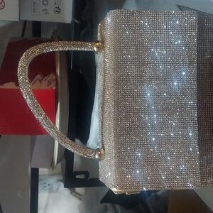 PREZZO Glitter Gold Rhinestone Sparkling Evening Handbag Boxy Satchel